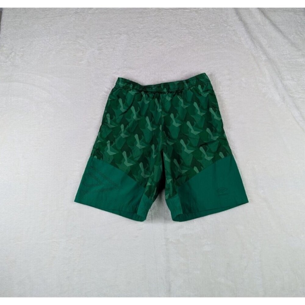 Umbro Soccer Shorts Boys Youth XLarge Geometric Nylon Mesh Green Aztec Print